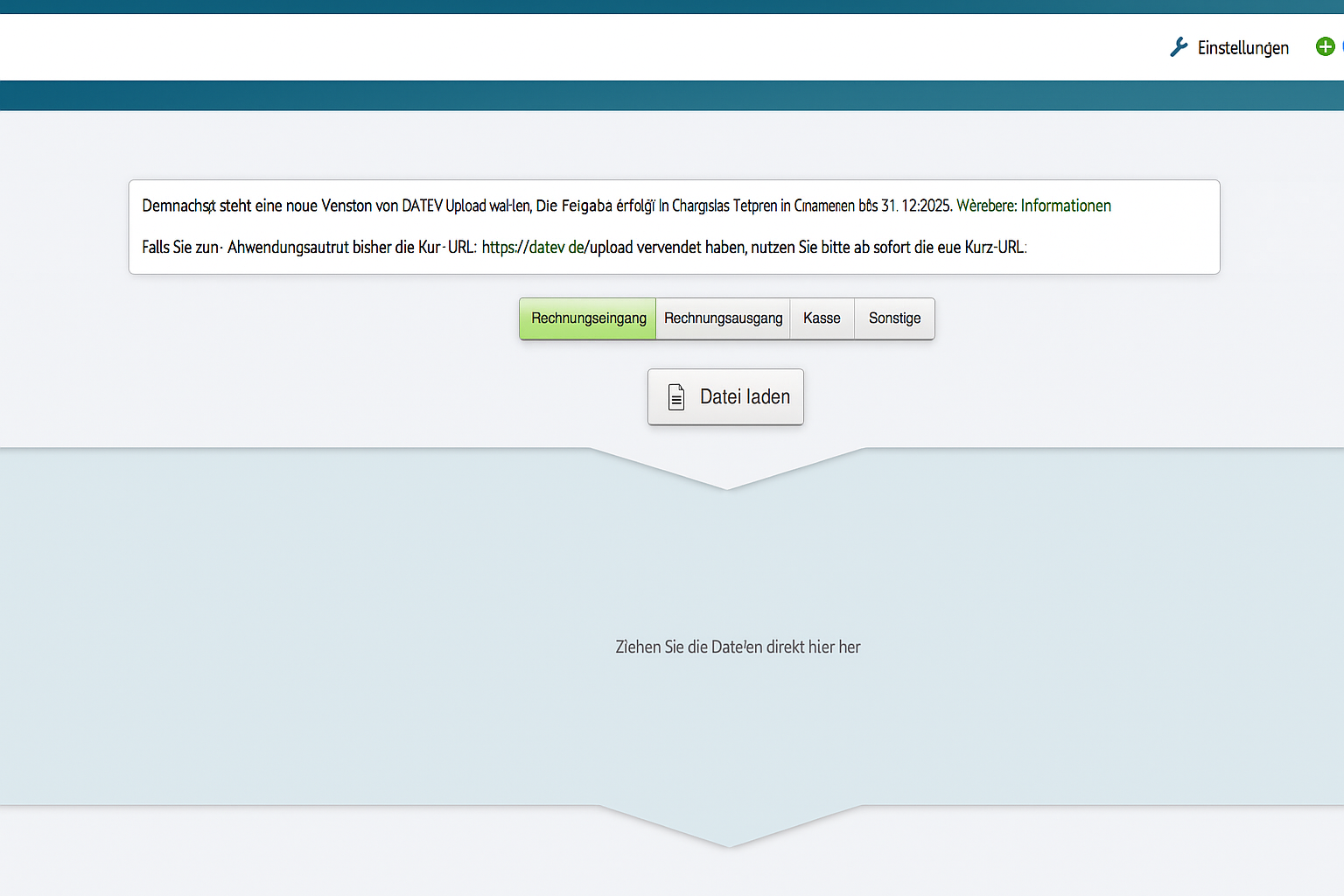DATEV Unternehmen online – Belege hochladen Ansicht