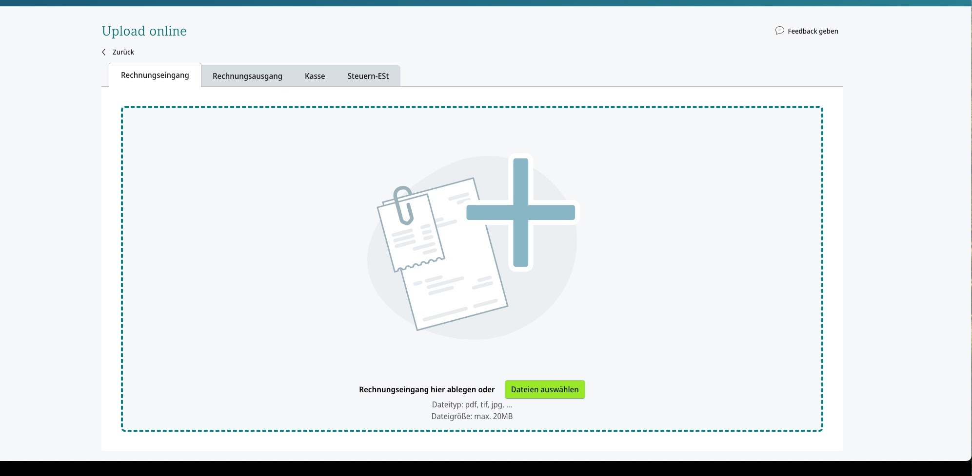 DATEV Unternehmen online – Belege hochladen Ansicht